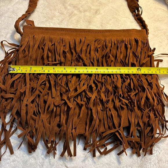 Shoulder Bag Fringe Camel Brown Suede-like material Soft Like New - Picture 13 of 14